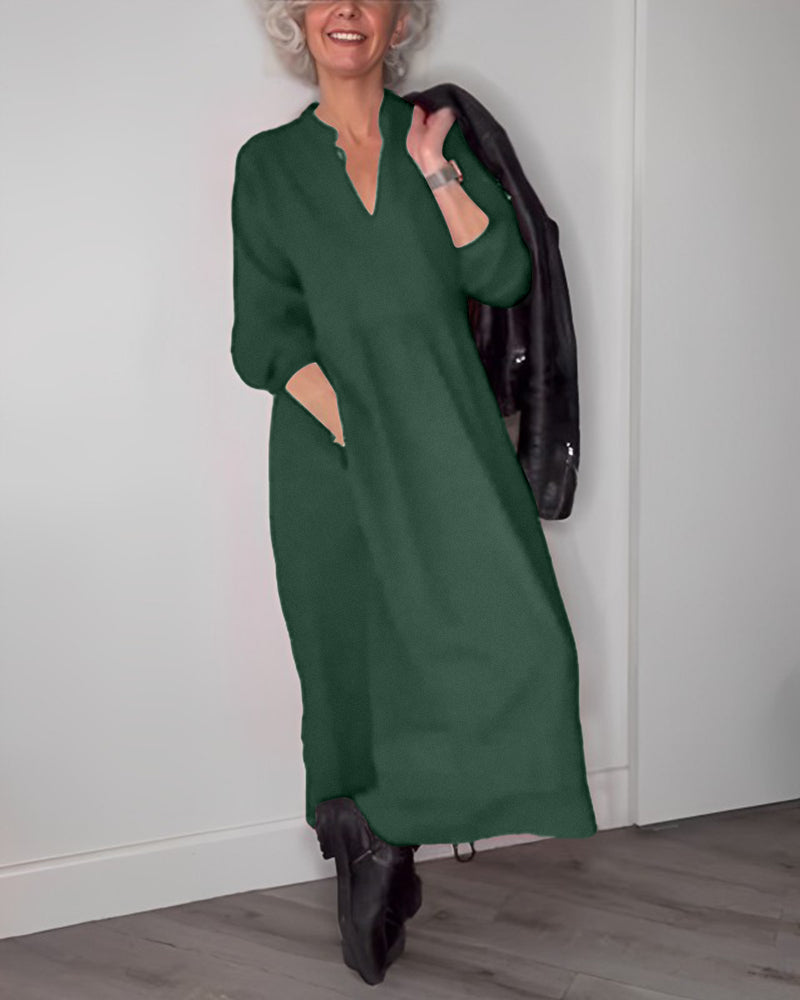 Sofia - Robe longue élégante à col en V et poches