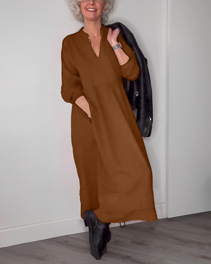 Sofia - Robe longue élégante à col en V et poches