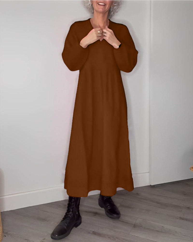 Sofia - Robe longue élégante à col en V et poches