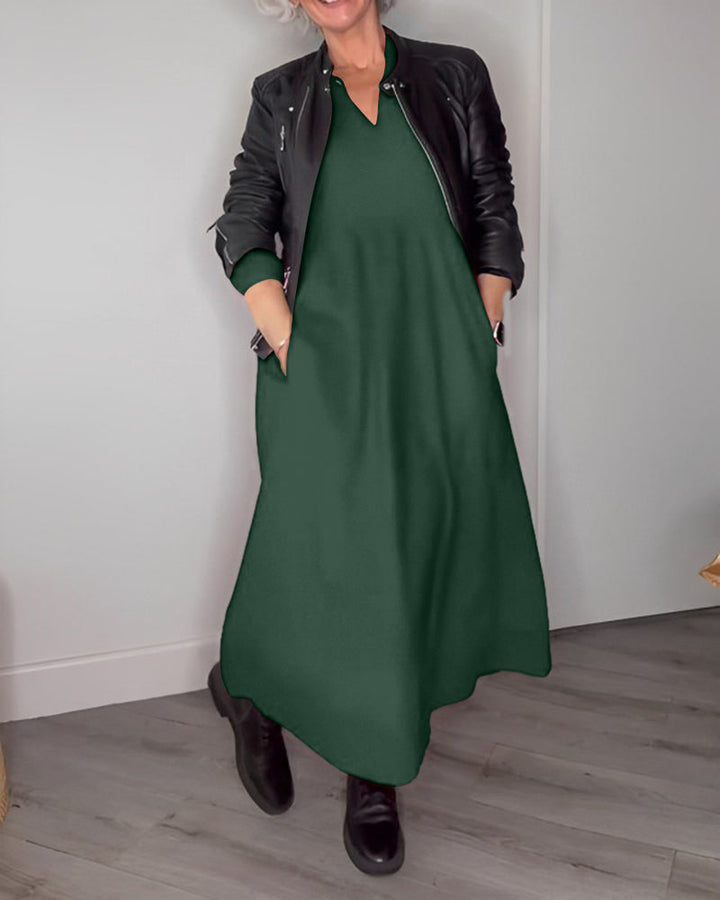 Sofia - Robe longue élégante à col en V et poches