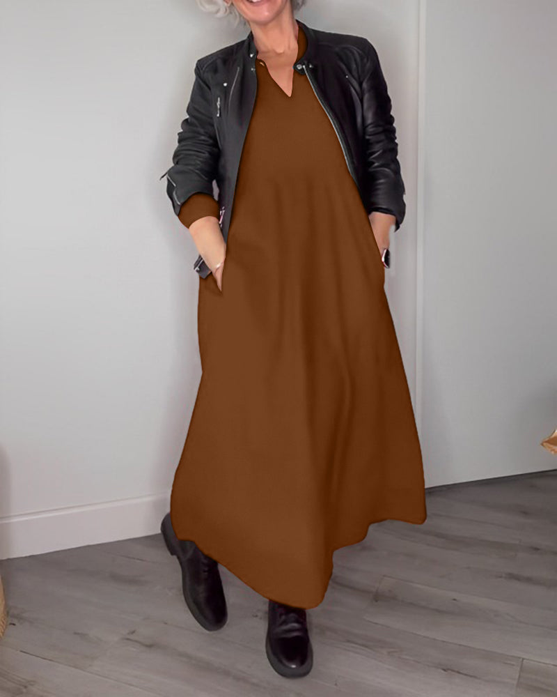Sofia - Robe longue élégante à col en V et poches