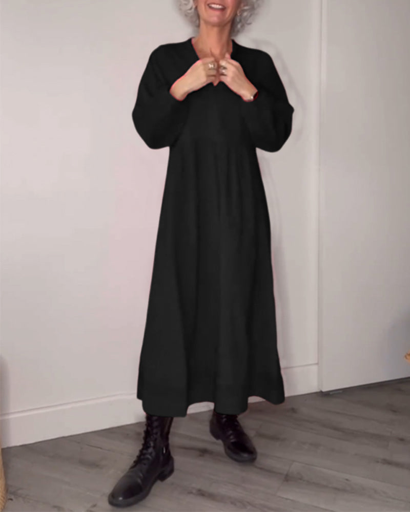 Sofia - Robe longue élégante à col en V et poches