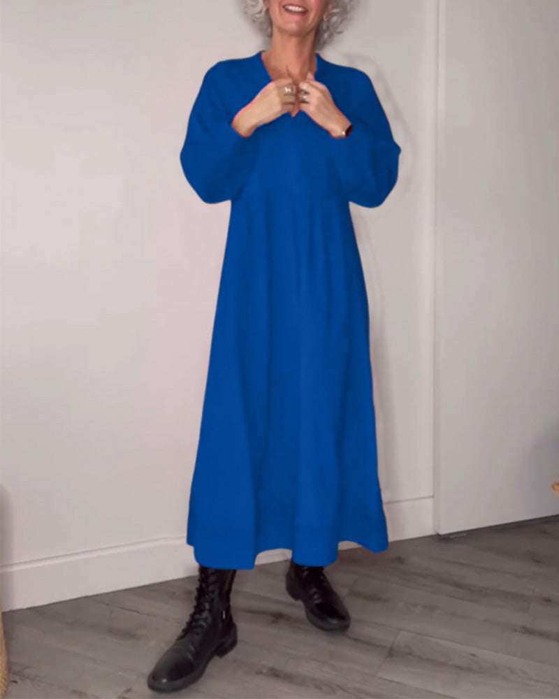 Sofia - Robe longue élégante à col en V et poches