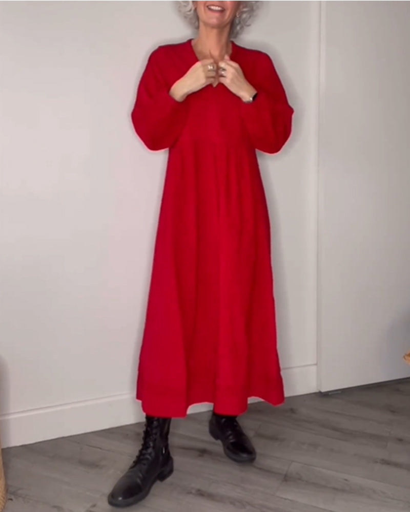 Sofia - Robe longue élégante à col en V et poches