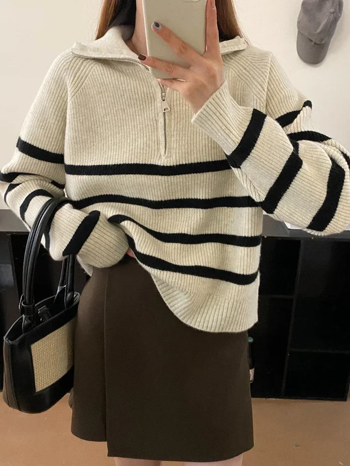 ANTOINETTE™ | Pull rayé à fermeture éclair