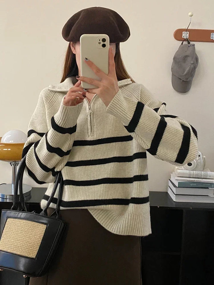 ANTOINETTE™ | Pull rayé à fermeture éclair